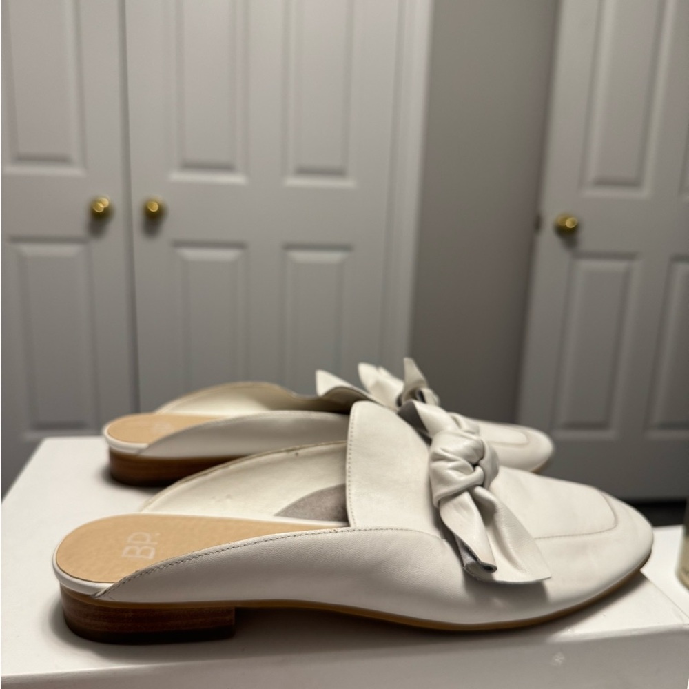 BP White Mules with Bow Detail